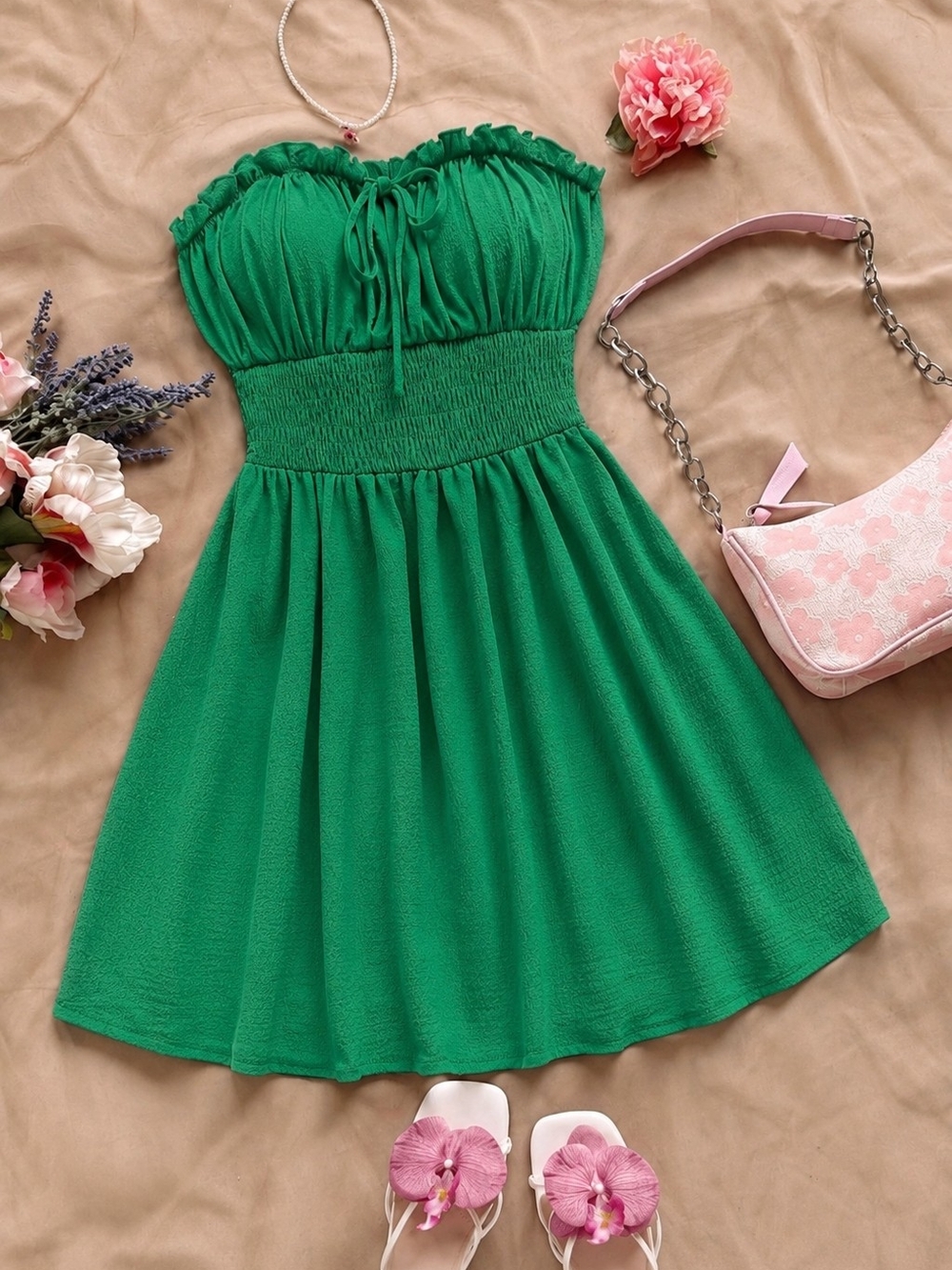 Emerald Green Strapless Smocked Mini Dress | Flowy Summer Tube Dress